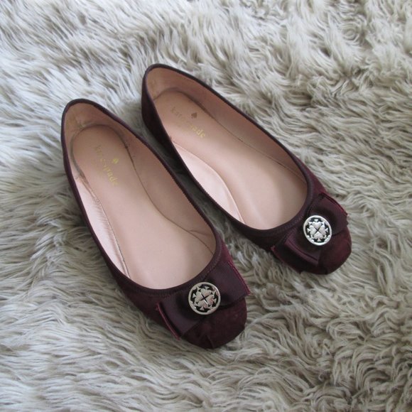 kate spade Shoes - KATE SPADE Burgundy Suede Fontana Too Bow Flat 7.5